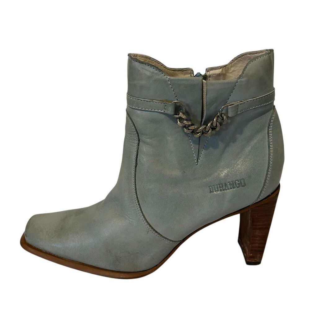 Durango Boots Womens Size 7 Light Blue Leather Ankle Booties Chain Heels R05590